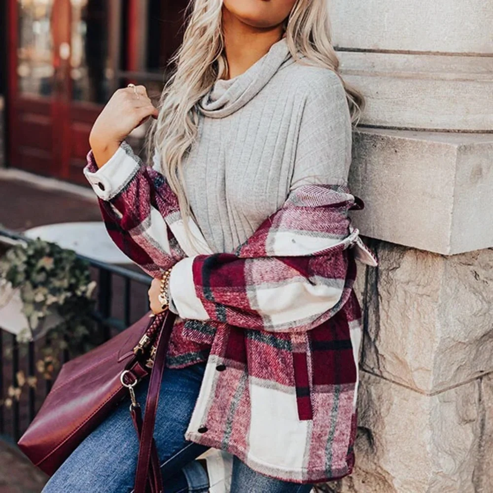 Purple Fall Plaids women button front shirt shacket